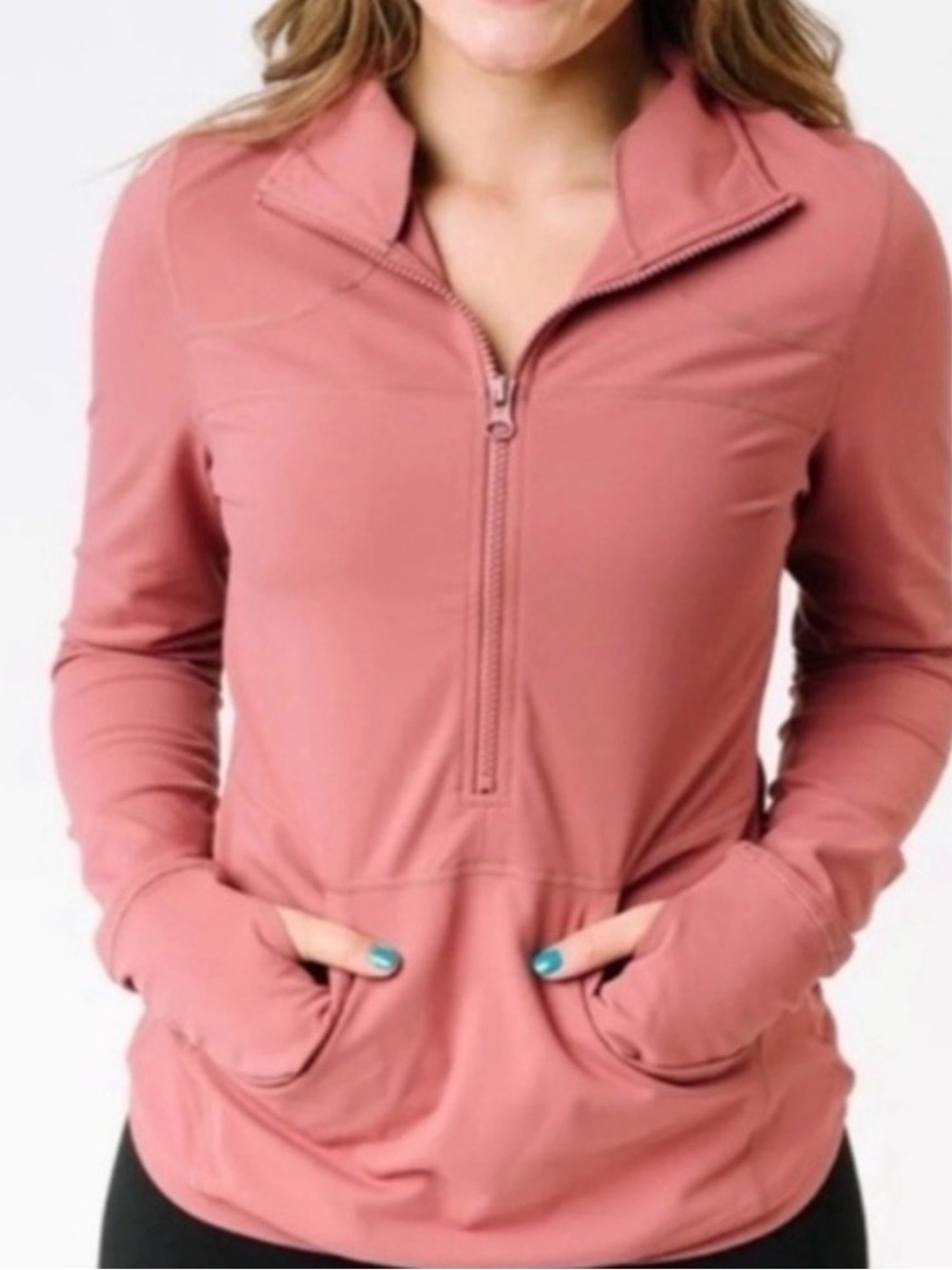 Zyia Active Quarter Zip Pullover Thumbhole Activewear Mauve